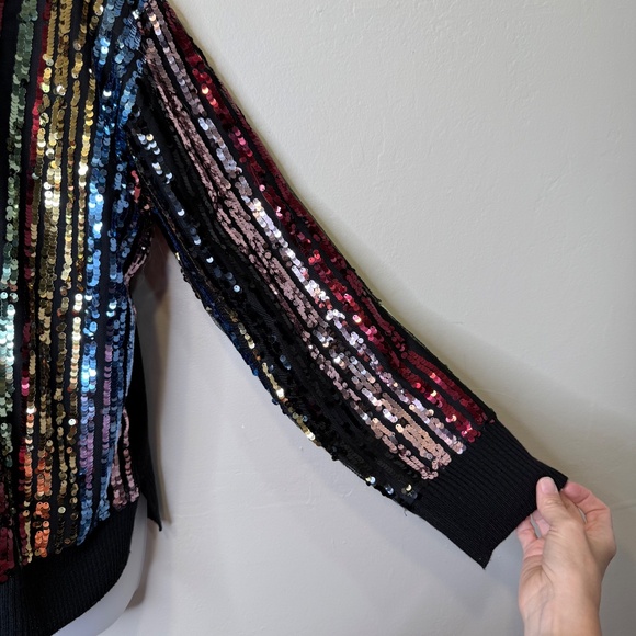 Oliver.O | Multicolored Sequins Embellished Metallic Jewel Tone Knit Sweater - Picture 14 of 16